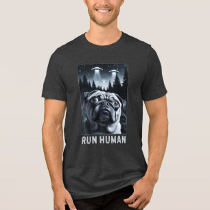 Funny Mops Selfie UFO Alien Begegnung Dog Geschenk Tri-Blend Shirt