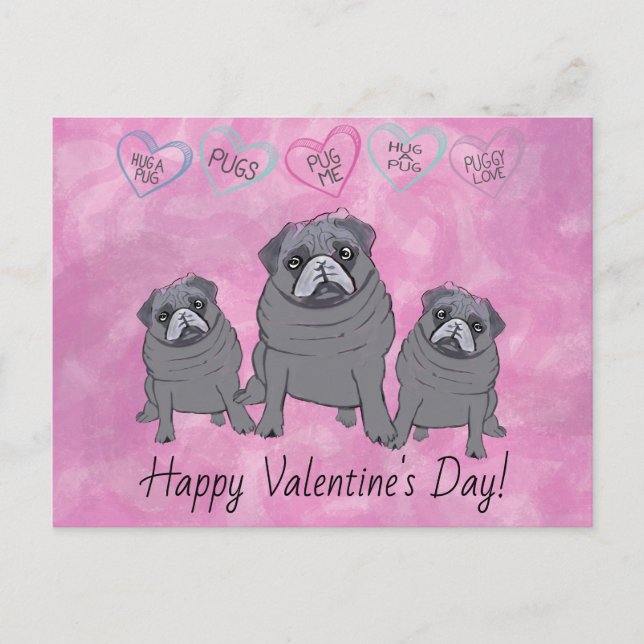 Funny Mops Valentine Postkarte (Vorderseite)