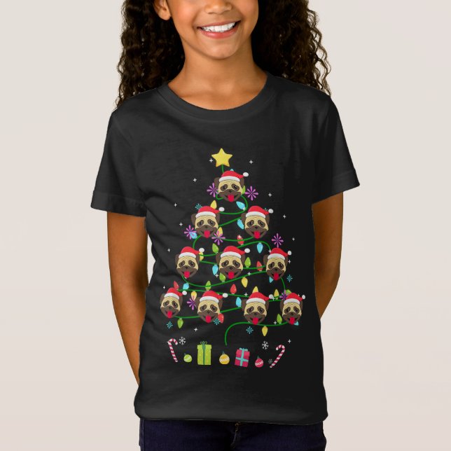 Funny Mops Weihnachtsbaum Farbe Licht leuchten T-Shirt (Vorderseite)