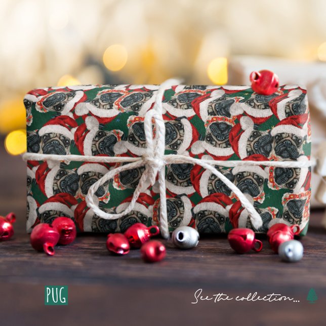 Funny Mops Weihnachtsmuster Geschenkpapier (Von Creator hochgeladen)
