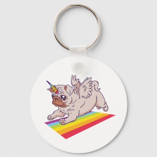 Funny MOPS will ein Niedlicher Rainbow-Hund sein Schlüsselanhänger (Vorderseite)