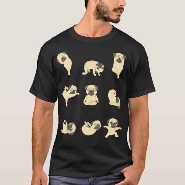 Funny Mops Yoga Positionen  T-Shirt (Vorderseite)