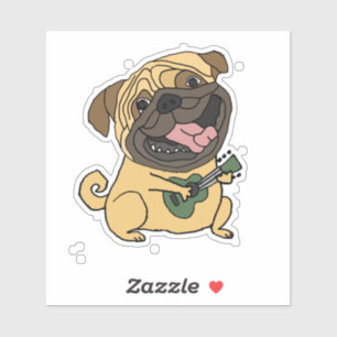 Funny Möpse Playing Ukulele Cartoon Aufkleber