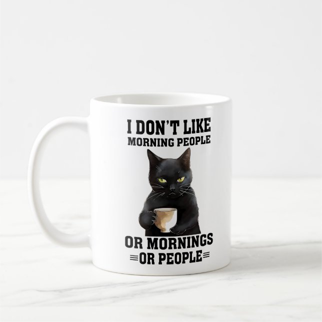 Funny Morning Cat Sprichwort Kaffeetasse (Links)