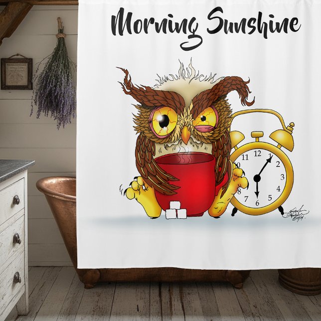 Funny Morning Cranking Owl Duschvorhang (Von Creator hochgeladen)