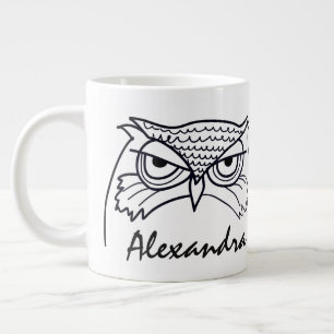 Funny Morning Owl Simple Black and White Monogram Jumbo-Tasse