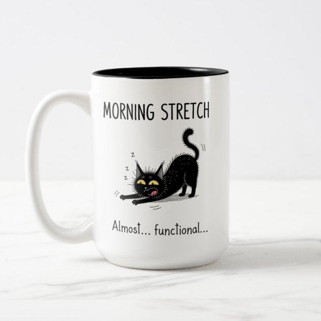 Funny Morning Stretch Almost Functional Cat Mug Zweifarbige Tasse (Links)