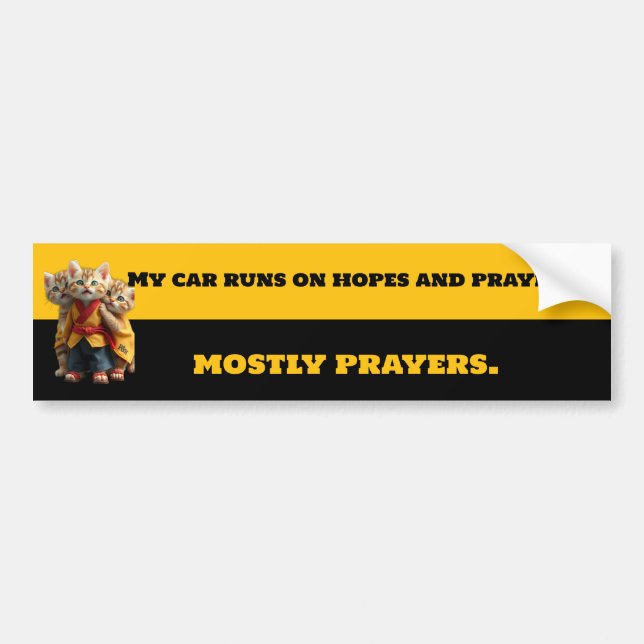 Funny Mostly Prayers Bumper Sticker - Monk Cat Car Autoaufkleber (Vorne)