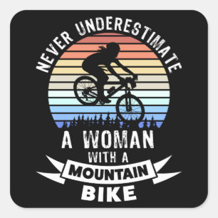 Funny Mountain Biking MTB Geschenk für Frauen Quadratischer Aufkleber