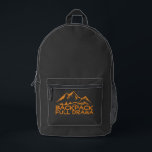 Funny Mountain Hiking Backpack Gift Bedruckter Rucksack<br><div class="desc">Hey! Want a backpack that’s as fun and adventurous as you? Check out this super cool hiking backpack! It’s black with awesome orange side panels that give it a real pop of color. And get this – the front pocket has a minimalist mountain design and the words "Backpack Full Drama"!...</div>