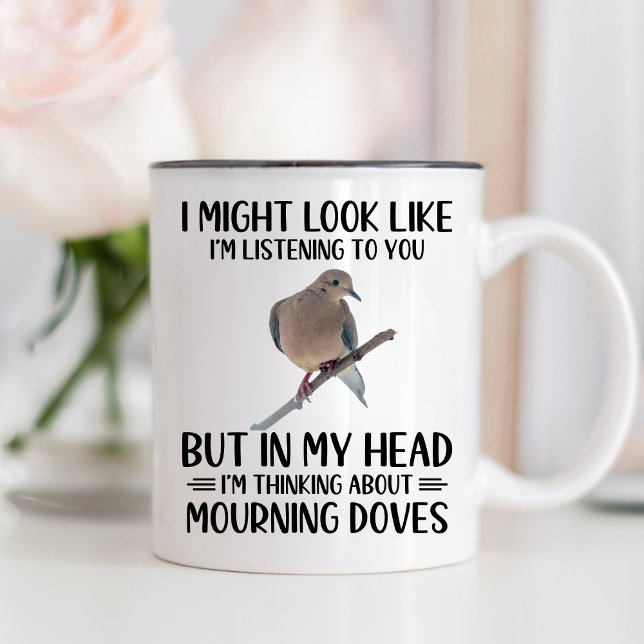 Funny Mourning Dove Lover Woodpecker, Elfenbein ge Zweifarbige Tasse (Von Creator hochgeladen)