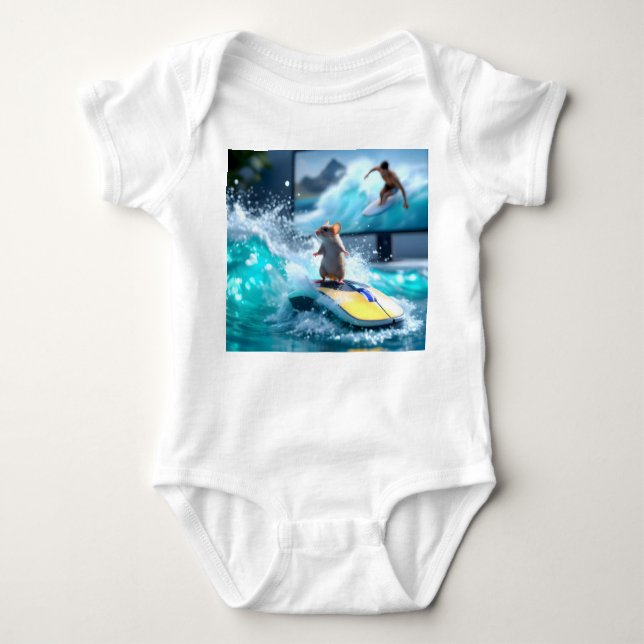 Funny Mouse Surfing Digital Waves and Cute mice Baby Strampler (Vorderseite)