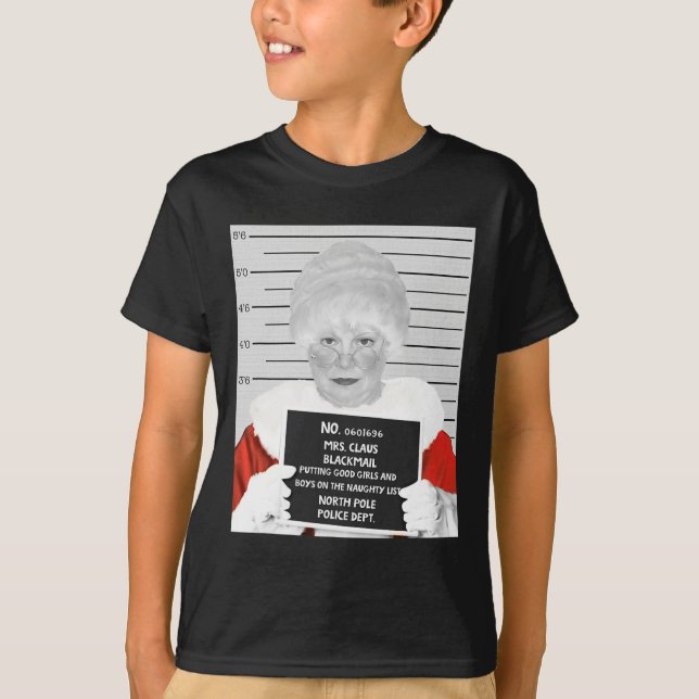Funny Mrs. Claus Mugshot verhaftet T-Shirt (Vorderseite)