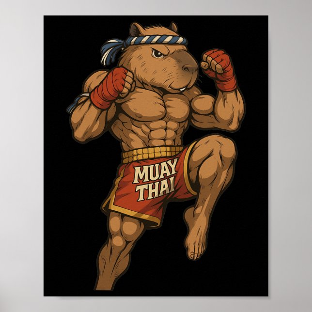 Funny Muay Thai Capybara Thai Boxing Martial Arts Poster (Vorne)