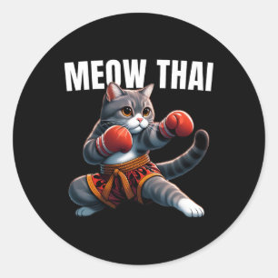 Funny Muay Thai Cat Meow Thai Boxing Martial Art K Runder Aufkleber