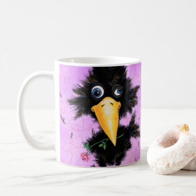 Funny Mug Crow mit Rose Kaffeetasse (Mit Donut)