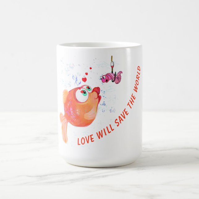 Funny Mug Fisch und Wurm - Liebe Kaffeetasse (Mittel)