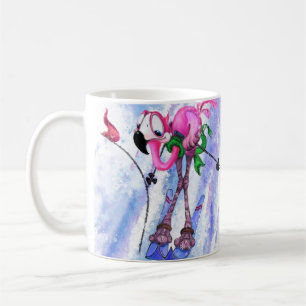 Funny Mug mit Pink Flamingo Skier Kaffeetasse