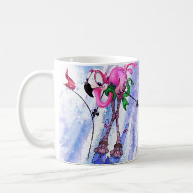 Funny Mug mit Pink Flamingo Skier Kaffeetasse (Links)