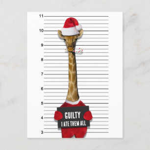 Funny Mugshot Christmas Guilty Giraffe Feiertagspostkarte