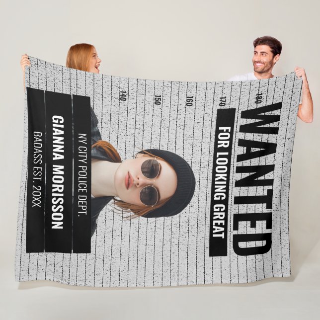 Funny Mugshot Gewollt Individuelle Name & Text Pos Fleecedecke (Beispiel)