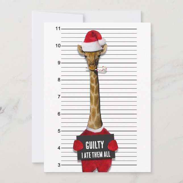 Funny Mugshot Guilty Giraffe Einladung Weihnachten (Vorderseite)