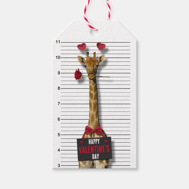 Funny Mugshot Guilty Giraffe Happy Valentine's Day Geschenkanhänger (Vorderseite)