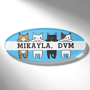 Funny Multicolor Cat Frame Blue Namenschild