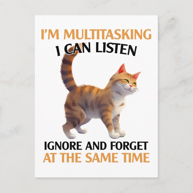 Funny Multitasking Cat Postkarte (Vorderseite)