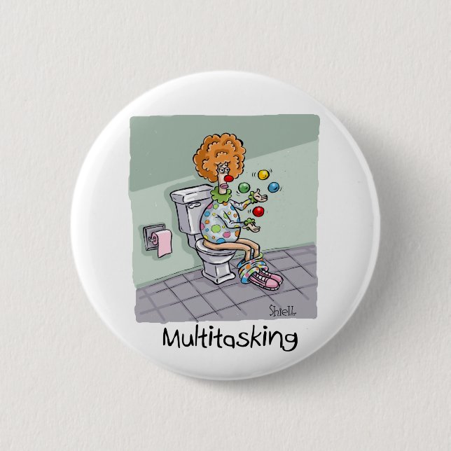 Funny Multitasking Clown Cards und Geschenke Button (Vorderseite)