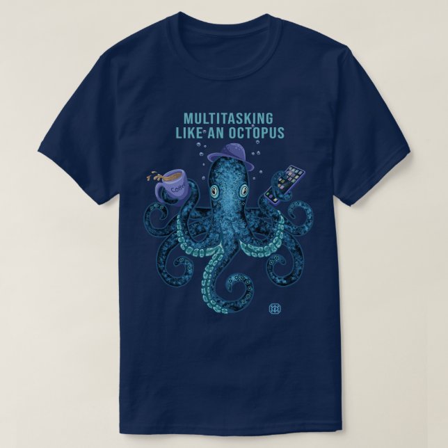 Funny Multitasking Krake T-Shirt (Design vorne)