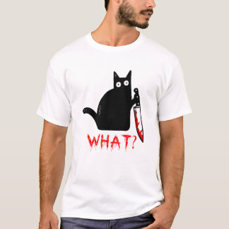 Funny Murderous Black Cat Was ? Haltemesser T-S T-Shirt
