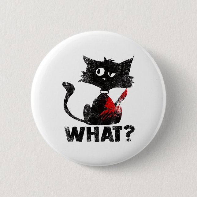 Funny Murderous Black Cat was mit Knife Hallowee Button (Vorderseite)