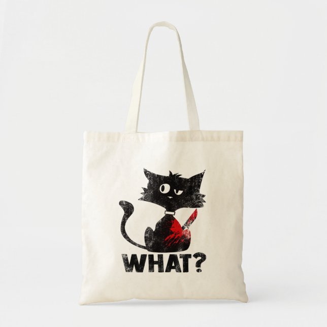 Funny Murderous Black Cat was mit Knife Hallowee Tragetasche (Vorne)