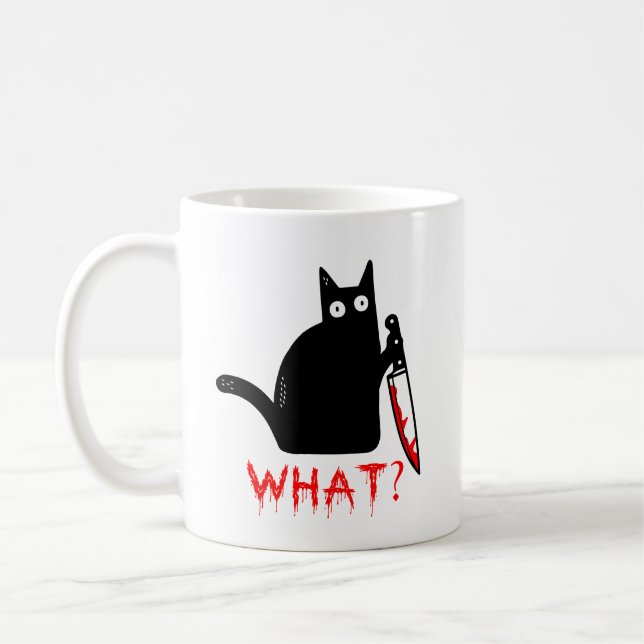 Funny Murderous Cat Holding Knife Black Cat was? Kaffeetasse (Links)