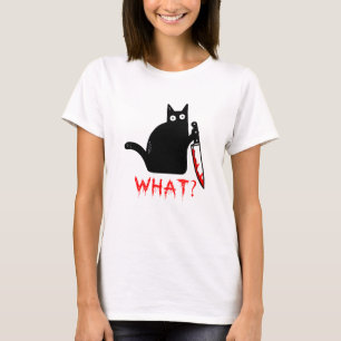 Funny Murderous Cat Holding Knife Black Cat was? T-Shirt