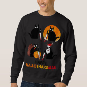 Funny Murderous Cat Turkey Hallo-Danksagungen Than Sweatshirt