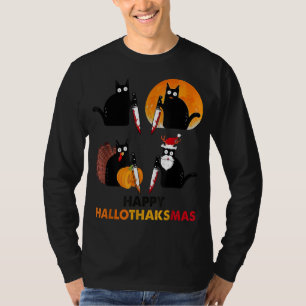 Funny Murderous Cat Turkey Hallo-Danksagungen Than T-Shirt