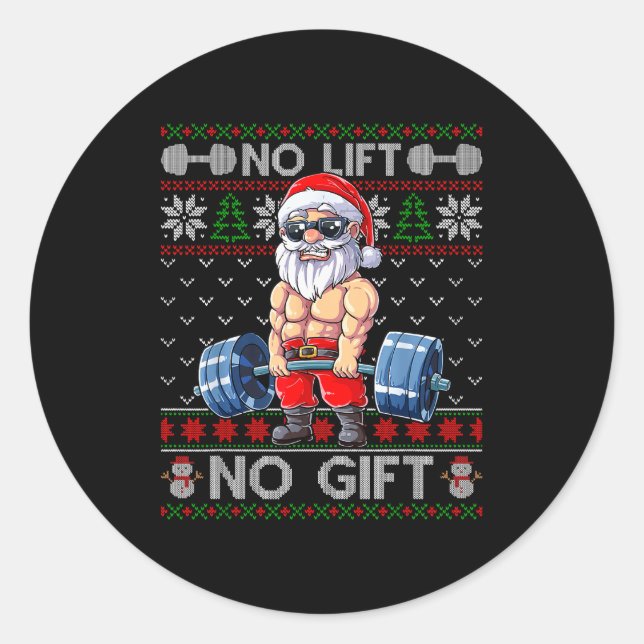 Funny Muscle Santa Lifting Christmas Ugly Christma Runder Aufkleber (Vorderseite)