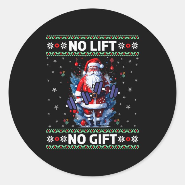 Funny Muscle Santa Lifting Ugly Christmas Sweater  Runder Aufkleber (Vorderseite)