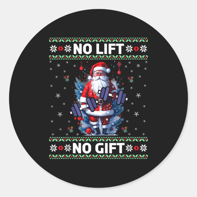 Funny Muscle Santa Lifting Ugly Christmas Sweater  Runder Aufkleber (Vorderseite)