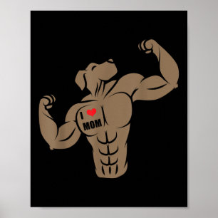 Funny Muscular Boxer Pit Bull Dog I Liebe Mama Tat Poster