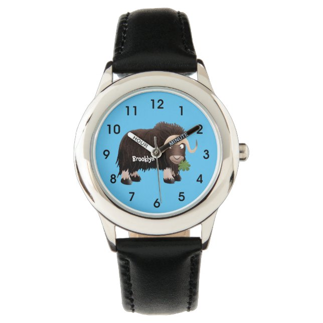 Funny muse ox Cartoon Illustration Armbanduhr (Vorderseite)