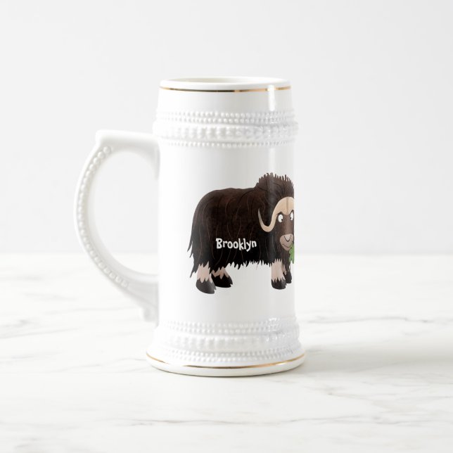 Funny muse ox Cartoon Illustration Bierglas (Links)