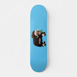 Funny muse ox Cartoon Illustration Skateboard