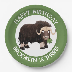 Funny muse ox Cartoon personalisiert Geburtstag Pappteller