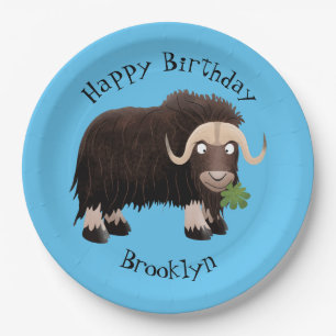 Funny muse ox Cartoon personalisiert Geburtstag Pappteller