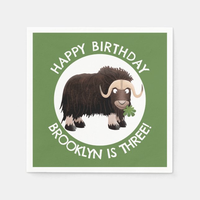 Funny muse ox Cartoon personalisiert Geburtstag Serviette (Vorderseite)