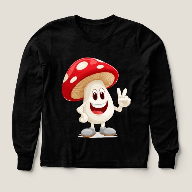 Funny Mushroom Cartoon Mascot T - Shirt (Design Vorderseite)