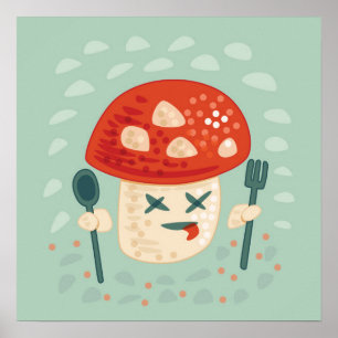 Funny Mushroom Food Character merkwürdige Oddity Poster